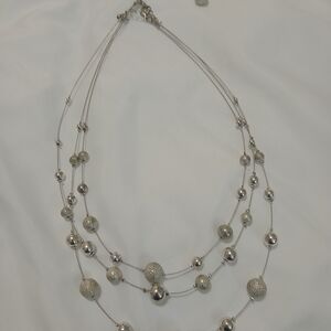 Elegant Silver Tone Beaded Strand Necklace & Earring Set W/ Sparkle
